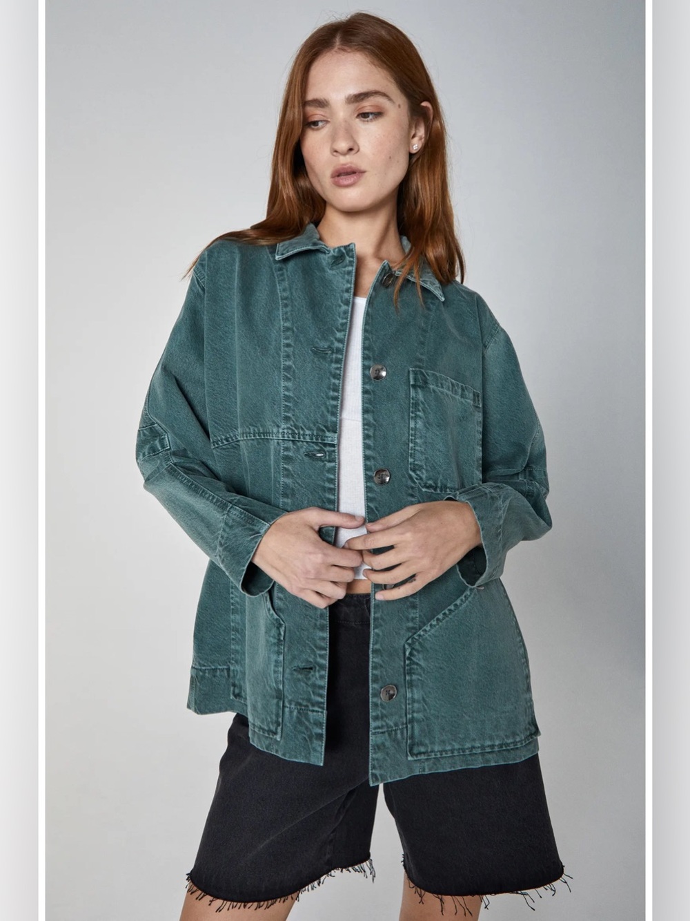 Unpublished Mari Patch Pocket 100% Cotton Denim Chore Coat Barn Jacket
